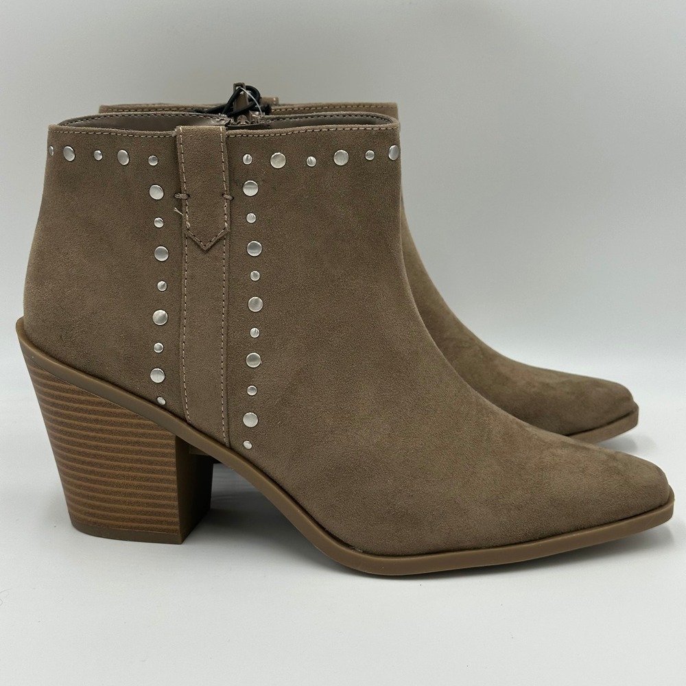 NWD a.n.a Darlin Ankle Booties Womens 10 Brown Faux Suede Studded Stacked Heel - Picture 2 of 12